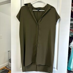 Forever 21 Olive Green Collared Blouse Short Sleeve Hi-Low Top Size S